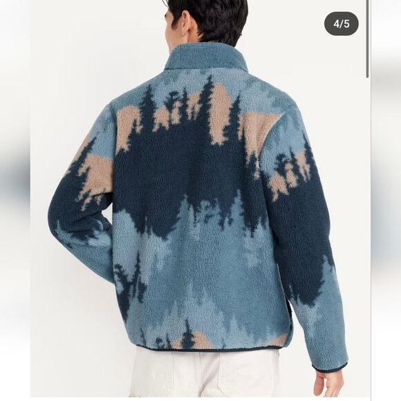 NWT Old Navy Sherpa Zip Jacket blue trees pullover - Picture 4 of 5
